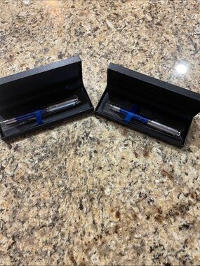 Invicta Silver Ballpoint Pen with Blue Accent (Pair)